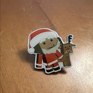 Santa & Reindeer Amazon Holiday Enamel Pin - Red, White, Brown